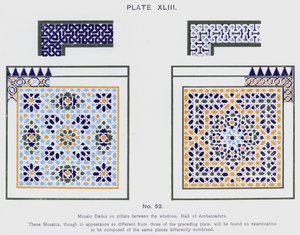 Mozaïek Dados op pilaren tussen de ramen, Hal van de Ambassadeurs (kleur litho)