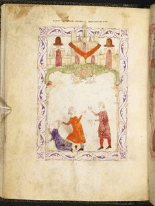 Mozes berispt twee ruziënde Israëlieten, Mozes in Egypte, uit Hispano-Moresque Haggadah, MS Or 2737, f.66r, f.1275-1324 (perkament) door Spanish School