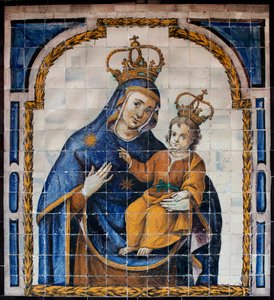 Onze Lieve Vrouw van het Volk - Azulejos (faience) rond 1670, door een anonieme Sevillaan, uit het klooster van het volk in Sevilla (Spanje) - Museum voor Schone Kunsten van Sevilla, Spanje door Spanish School