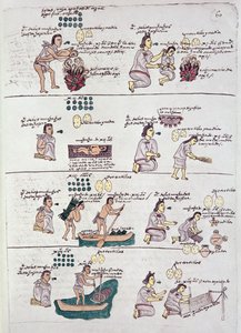 Pagina uit de Codex Mendoza, toont discipline en taken toegewezen aan kinderen, Mexico, ca. 1541-42 door Spanish School