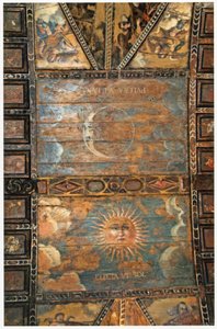 Beschilderd plafond van het heiligdom van Onze-Lieve-Vrouw van de kluizenaars in As Ermidas, Galicië, Spanje. 17e eeuw door Spanish School