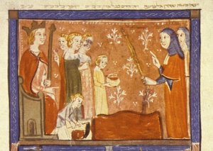 Plagen van Bloed, de Eerste van de Tien Plagen van Egypte, illustratie uit de Sarajaevo Haggadah door Spanish School