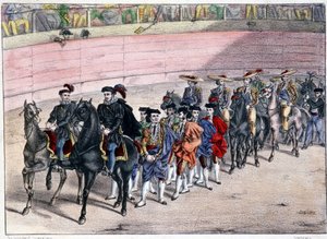 Vrijlating van de quadrille, stierengevecht in Spanje door Spanish School