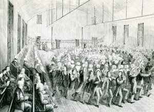 Shaker bijeenkomst in New Lebanon, New York, 1873 door Spanish School