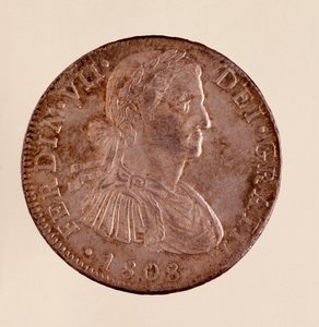 Zilveren munt (8 reales) uit Spanje: regering van Ferdinand VII (1808-1833) door Spanish School