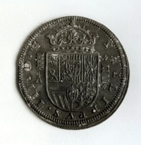 Zilveren kroonmunt van vier reale uit het bewind van Filips III van Spanje en Portugal (1578-1621)