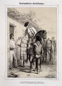 Smokkelaars, "Andalusische Kostuums" door D Antonio Chaman door Spanish School