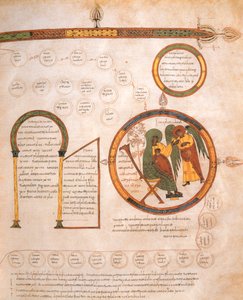 De Aankondiging aan Maria en de Genealogie van Jezus, uit de Visigotisch-Mozarabische Bijbel van St. Isidores, fol.10r., 960 n.Chr. (tempera op perkament)