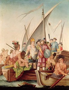 De aankomst van Hernando Cortes (1485-1547) in Mexico
