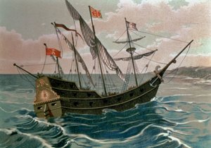 De Santa Maria nadert de Kust van de Nieuwe Wereld in 1492, uit 