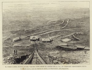 De kabelbaan van de Vesuvius gezien vanuit het midden van de spoorlijn door Spanish School
