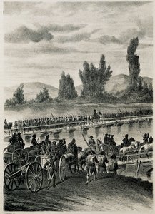 De troepen van het Napoleontische Franse leger steken de rivier de Bidasoa over door Spanish School