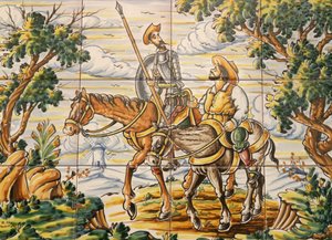 Tegels met afbeeldingen van Don Quichot en Sancho Panza (keramiek) door Spanish School