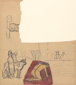 Grot van het Gouden Kalf: Ontwerp voor een Decoratief Paneel, Aanbidders en Kalf door Spencer Frederick Gore