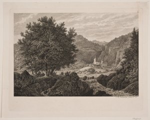 Berglandschap met een kerk door Søren Henrik Petersen