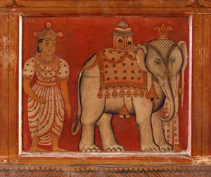 Muurschildering van een olifant in de Subdharama-tempel, Dehiwala door Sri Lankan School