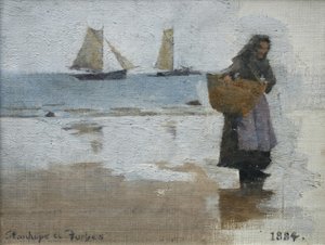 Visservrouw op een strand door Stanhope Alexander Forbes