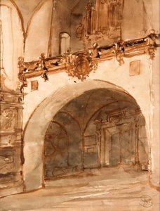 Interieur van een kerk. Uitzicht op de vestibule en het koor