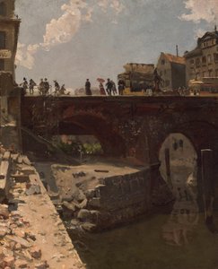Brug in een Franse stad door Stanislas Victor Edouard Lepine