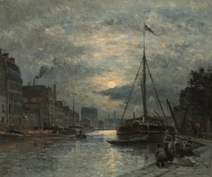 Het Saint-Martin-kanaal bij maanlicht door Stanislas Victor Edouard Lepine