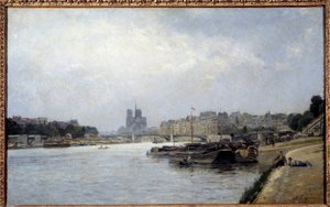 Het eiland de Cité en het eiland Saint Louis gezien vanaf de brug van Austerlitz. Schilderij door Stanislas Lépine (1835-1892) 19e eeuw door Stanislas Victor Edouard Lepine