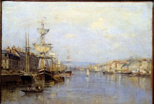 Zicht op de haven van Rouen Schilderij door Stanislas Lepine (1835-1892) 19e eeuw Reims, Musée des Beaux Arts