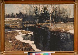 Een lentebeek. Schilderij van Stanislav Yulianovich Zhukovsky door Stanislav Joulianovitch Joukovski