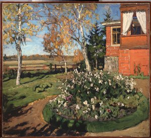 Een bloembed (Voor een huis en een landschap op het platteland)