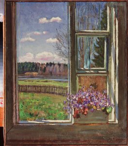 Viooltjes voor het raam. Schilderij van Stanislav Yulianovich Zhukovsky
