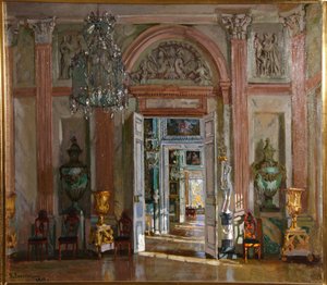 De grote vestibule in het Kuskovo Paleis, 1917 door Stanislav Julianovic Zukovskij