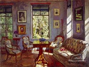 De zitkamer in het landhuis Rozhdestveno, 1916