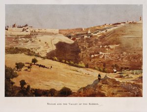 Aquarel door Stanley Inchbold, die de Kidron-vallei afbeeldt, in Jeruzalem, Palestina 1906