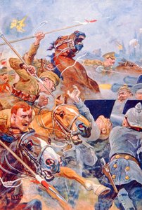 De aanval van de 9e Lancers tijdens de terugtocht van Mons door Stanley L. (after) Wood