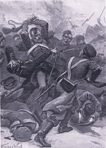 Inkerman: Het 55e (2e Border) Regiment valt de Russen aan, illustratie uit Britse gevechten op land en zee, 1915 door Stanley L. Wood