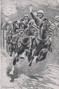 Luitenant Maclaine brengt de kanonnen naar Maiwand, 17 juli 1880, illustratie uit British Battles on Land and Sea, 1915