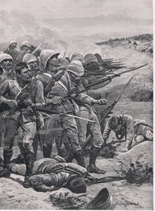Het plein bij ABU-Kru, 19 januari 1885, illustratie uit British Battles on Land and Sea, 1915
