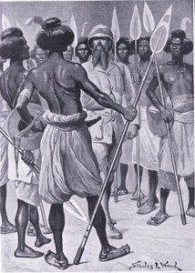 Het type krijger dat Burton ontmoette in Somaliland, illustratie uit Cassells Romance of Famous Lives, ca. 1940 door Stanley L. Wood