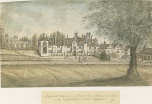 Blithfield Hall: aquarel schilderij door Stebbing Shaw