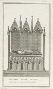Lichfield Kathedraal - Monument voor Bisschop Langton (gravure)