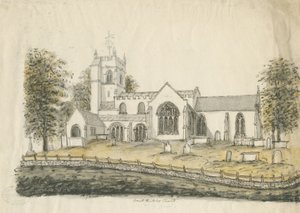 Madeley Church: aquarel tekening, nd [1762-1802] door Stebbing Shaw