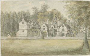 Norton Canes - Little Wyrley Hall: aquarel schilderij, nd [1762-1802] door Stebbing Shaw