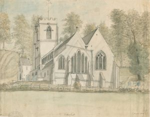 Tettenhall Kerk: aquarel, nd [ca. 1794] door Stebbing Shaw