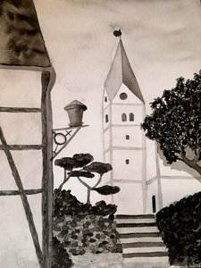 Kerk St. Aegidius in zwart-wit