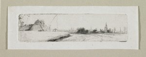 Klein landschap met verafgelegen dorp door Stefan Juliusz Norblin de la Gourdaine