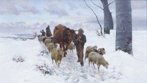 Terug van de markt na de sneeuwval, voor 1877