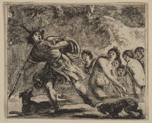Acteon, uit het spel van Mythologie Jeu de la Mythologie, 1644 door Stefano della Bella