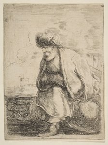 Een oude Turk zittend op een steen, ca. 1662 door Stefano della Bella