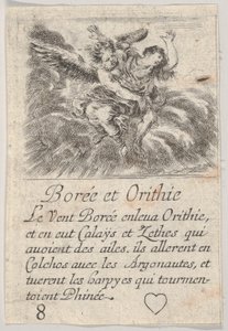 Boreas en Orithyia, uit Spel van Mythologie Jeu de la Mythologie, 1644 door Stefano della Bella