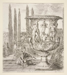 Jongen die de Medici-vaas schetst in een Italiaanse tuin door Stefano della Bella