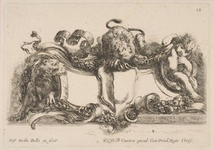 Cartouche met een Leeg Schild Bekroond door een Leeuw en Omgeven door een Leeuw en een Kind, 1646